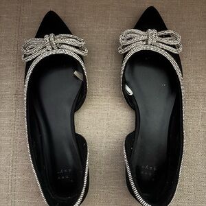 a new day Black Flats with Silver Bow Detail